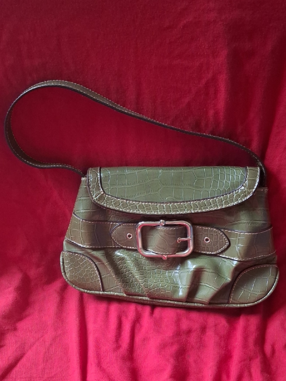 Apt. 9 Olive Croc-Embossed Shoulder Bag with Buckle